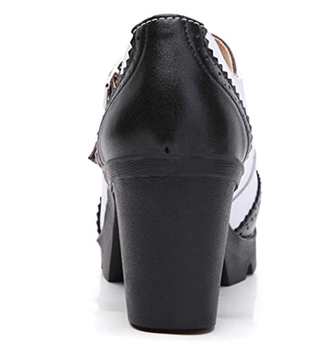 Dadawen Women's Leather Classic Platform Mid Heel Mary Jane Square Toe Oxfords Dress Shoes Black/White Us Size 9 #TOP3