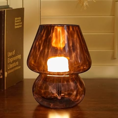 ULAROOM Mushroom Lamp Small Bedside Table Lamp with 3 Temperature LED Bulb, USB Plug-in Free Dimming Nights Light for Bedroom/Living Room/Entryway/Corner Decor (Golden Amber) Cover