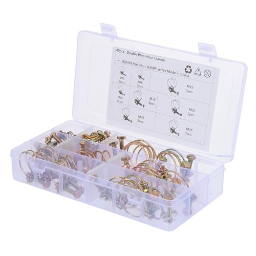 FUNOMOCYA 8-specification 40-piece Boxed Wire Tube Clip Clamps Zinc Coated Versatile Sturdy Acid Alkali Resistant