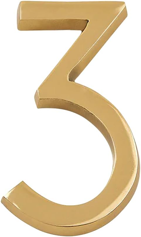 DecorTwist® House Number for Outdoor Golden Home Hotel Door Numbers for Gate Outside Hostel Lodge Apartment College Library Rack Number 4" Inch Height (Number 3)