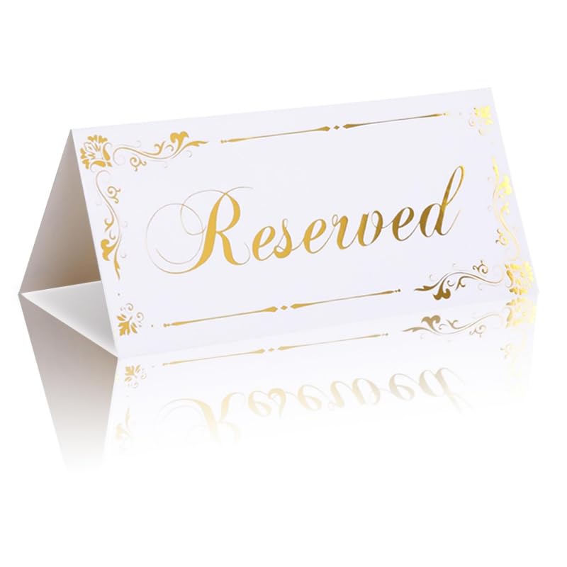 6 Pack Reserved Table Signs White Reserved Table Tent Card with Gold Foil Design for Wedding Party Restaurant - Double Sided Reserved Sign Table Tent Place Cards for Event
