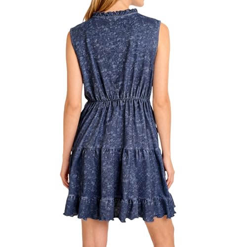 Image of Women's Summer Sleeveless Casual Tie Dye V-Neck Tiered Tank Dress 2025 Ruffle Beach Vacation T-Shirt Mini Dress