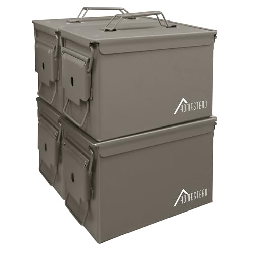 HOMESTEAD Lata de munição de metal 50 cal, pacote com 4, caixa de armazenamento de munição de aço militar M2A1, munição hermética e resistente à água, cor marrom escuro