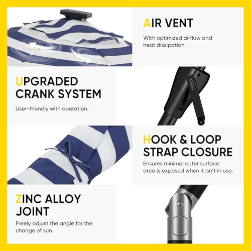 Image of Tempera Patio LED Umbrella with Light | Solar Outdoor Umbrella | Market Table Parasol with Push Button Tilt and Crank, with Sturdy Pole & Fade Resistant Canopy, Easy to Set