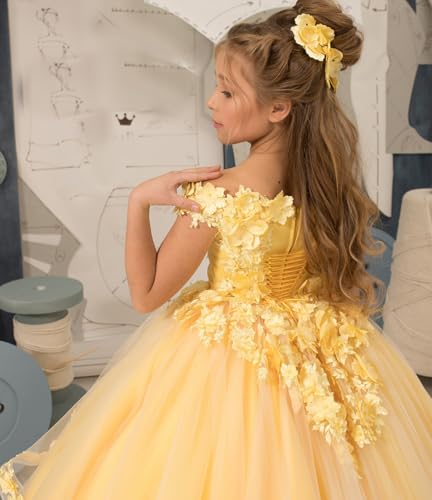 Flower Girl Dress Floral Appliques - Floor Length Puffy Tulle Princess Pageant Dresses for Girls Ball Gown3