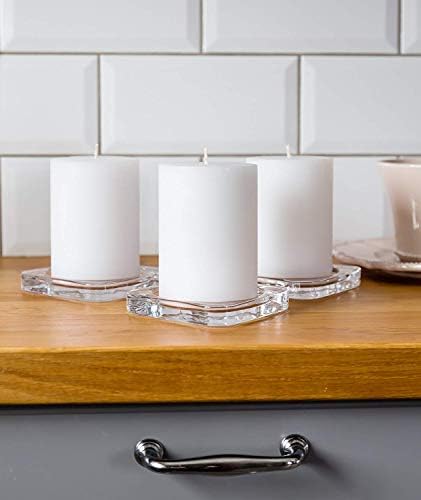 Set of 3 White Pillar Candles 7,5 x 10 cm Unscented for Weddings, Home Decoration, Relaxation, Church, Spa, Smokeless Cotton Wick by Melt Candle Company