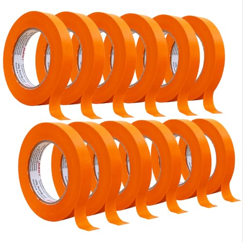 LAUCO Orange Automotive Refinishing Masking Tape 0.75 in x 60 yd (12 Rolls) – Autobody Painters Tape, UV, Moisture &amp; Heat Resistant, No Residue, Multi-Purpose for Auto Paint &amp; Vinyl Wrap 19540