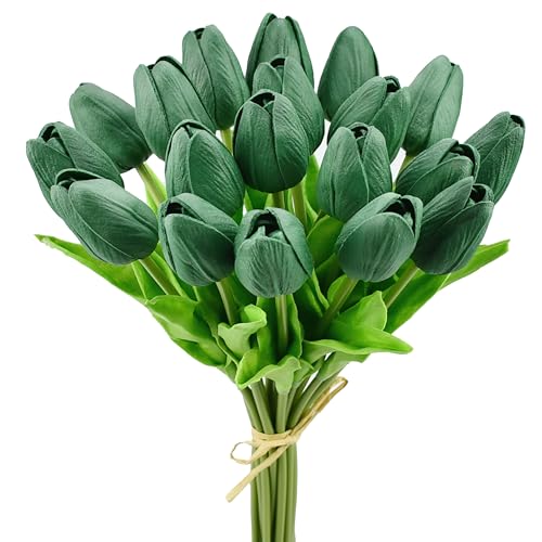 Image of Mandy's 20pcs Artificial Dark Green Tulips
