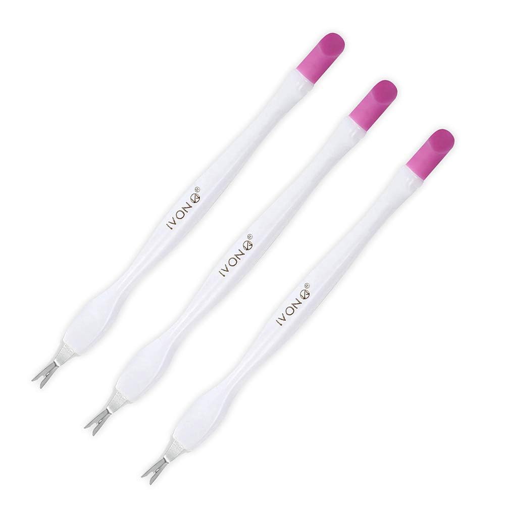 IVON Lot de 3 pousse-cuticules pour ongles avec coupe-cuticules, double extrémité et manche blanc