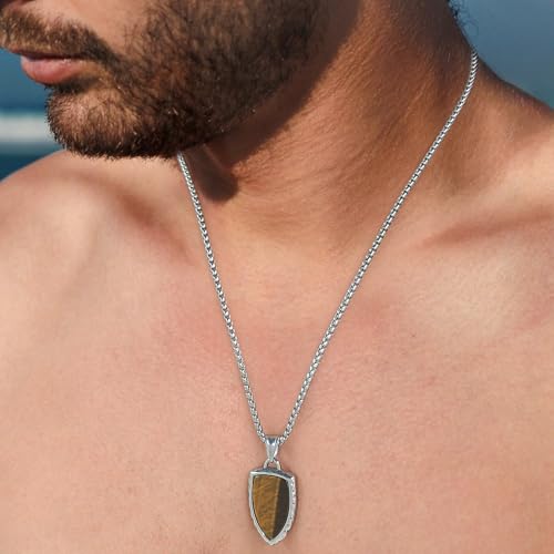 Stainless Steel Necklace for Men Shield Pendant Necklaces for Men, Durable & Fade-Resistant, Stylish Jewelry Gift for Him