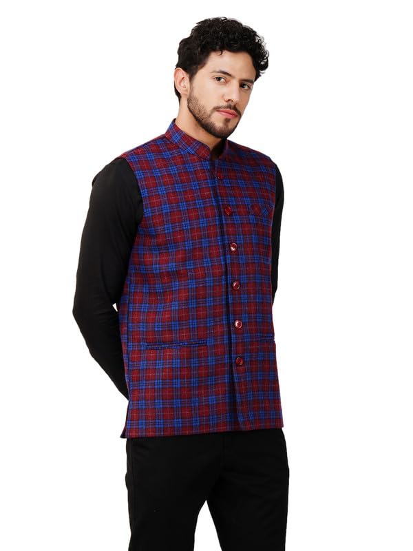 Image of VASTRAA FUSION Men's Traditional Woolen Nehru Jacket Modi Waistcoat