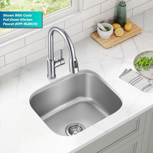 Kraus 19 3/4 Inch Stainless Steel Kitchen Sink, Durable 18 Gauge Single Bowl Kitchen Sinks Undermount, KBU11 by Kraus - Image 3