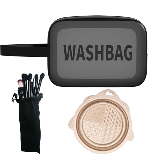 wjxfwanyy 3-in-1 Black Waterproof Makeup Bag Set - Includes Travel Cosmetic Case, Daily...
