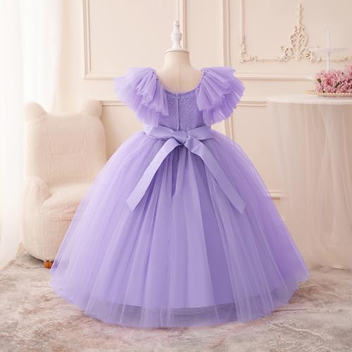 Flower Girl Ruffled Sleeve Dress A Line Birthday Party Ball Wedding Maxi Gown Girls Formal Pageant Vintage Dance Dresses4