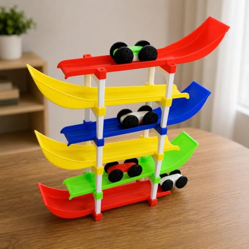 Image of 6 Level Car Racer Ramp Track Toy for Kids | Car Ramp Track Toy | 6 Colorful Ramp & 4 Mini Cars |