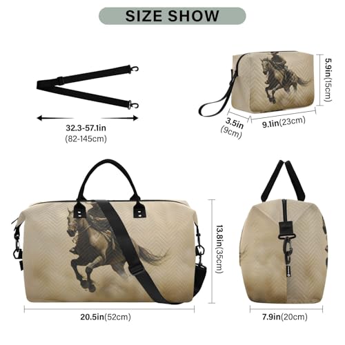 Dust Cowboy Horse Brown Travel Duffel Bag, Gym Bags with Multiple Interior Pockets for Men Women Toiletry Purse Included 20.5”x 1.9” x 13.8”3