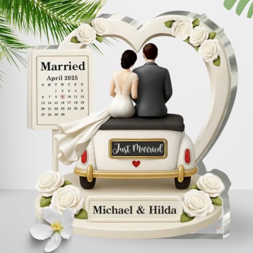 The Vow Ride Keepsake - Personalized Custom Shaped Squared Acrylic Plaque, Just Married Bride and Groom Custom Wedding Date Acrylic Plaque, Anniversary Wedding Gift For Newly Couple Him Her Couple - Image 6