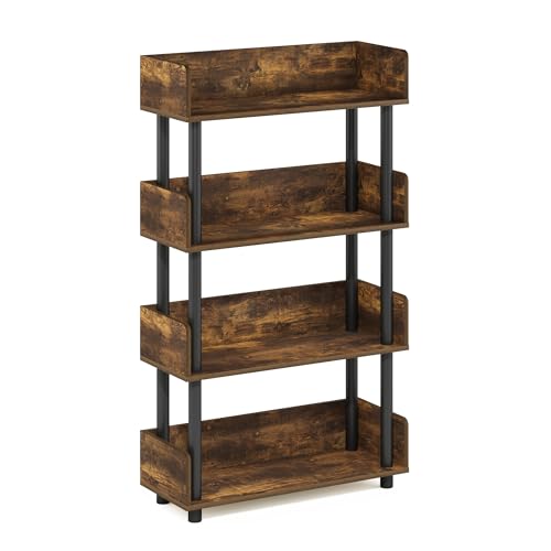 Image of Furinno Turn-N-Tube 4-Tier Toolless Display Rack, Amber Pine /Black