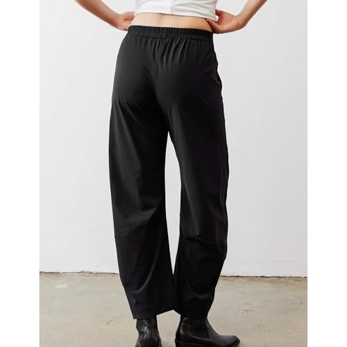 SeeLuNa Women Barrel Travel Pants Elastic Waistband Tapered Leg Baggy Mid Rise Work Trousers Lounge Pant with Pockets - Image 2