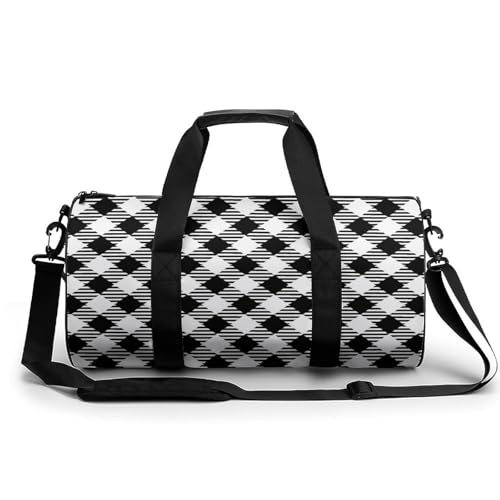 Sac de sport carreaux noirs 45x23x23cm pour gym et voyage