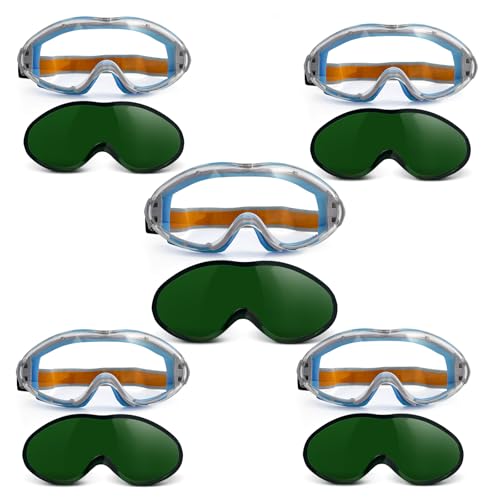 UpaClaire Welding Glasses and Wind and Splash Protection Goggles Lnterchangeable Clear Lenses for Greater Lightness Blue 5Pcs