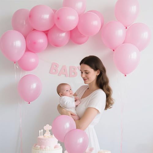 Image of Pink Balloons Light Pink Birthday Decorations 100 Pack 12 inch Round Gender Reveal Ballons for Valentines Birthday Wedding Anniversary Baby Shower Gender Reveal Party Decoration
