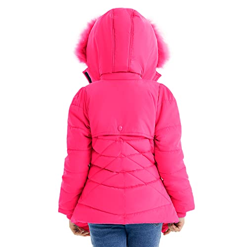 Farvalue Girls' Winter Coats Fur Hooded Warm Puffer Jacket Coat For Girls Rose Red 9-10Y #TOP2