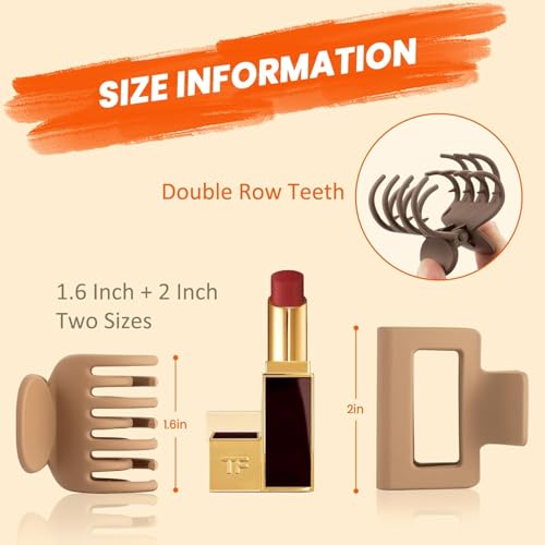 HFLYJPYW 8 Pcs Medium Hair Clips for Women Girls - 2 Styles Rectangle and Double Row Teeth Small Claw Clips for Thin Fine Thick Hair, Matte Non-slip Strong Hold Jaw ClipsDark Collection) - image 2
