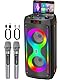 Karaoke-Maschine, Tragbarer Bluetooth-Lautsprecher mit 2 drahtlosen Mikrofonen für Erwachsene, PA-System mit Disco-Lichtern für große Party, Outdoor, unterstützt USB/TF/Rec/FM/AUX