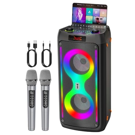 Cassa bluetooth Portatile Macchina per karaoke per adulti, altoparlante Bluetooth portatile con 2 microfoni wireless, sistema PA con luci da discoteca per grandi feste, all'aperto, supporta USB/TF/REC/FM/AUX