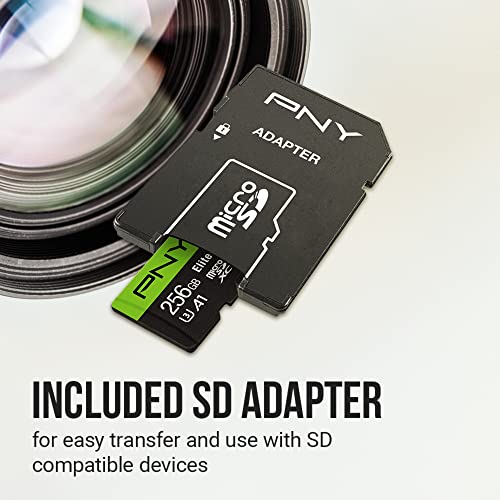 Image of PNY 256GB Elite-X Class 10 U3 V30 microSDXC Flash Memory Card - 100MB /s, Class 10, U3, V30, A1, 4K UHD, Full HD, UHS-I, Micro SD