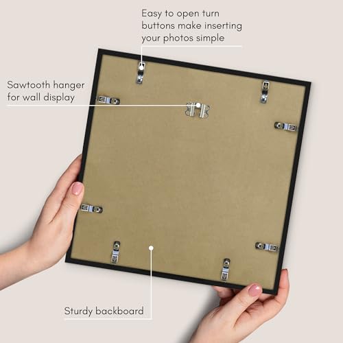 Americanflat 14x14 Picture Frame with Polished Plexiglass - Streamline Collection - Thin Border Square Frame for Wall Display - Hanging Hardware Included - Black