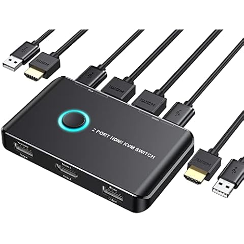 KVM Switch HDMI 2 Port Box,ABLEWE USB and HDMI Switch for 2 Computers Share Keyboard Mouse and one HD Monitor,Support UHD 4K@30Hz,with 2 USB Cable and 2 HDMI Cable Cover