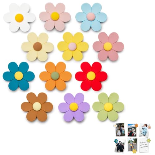 Charming 3D Flower Refrigerator Magnets, Vibrant Set of 12 Large Resin Decorative Magnets for Kitchen, Office, Locker, Whiteboard, Durable, Strong Hold for Photos, Papers, Notes, and More