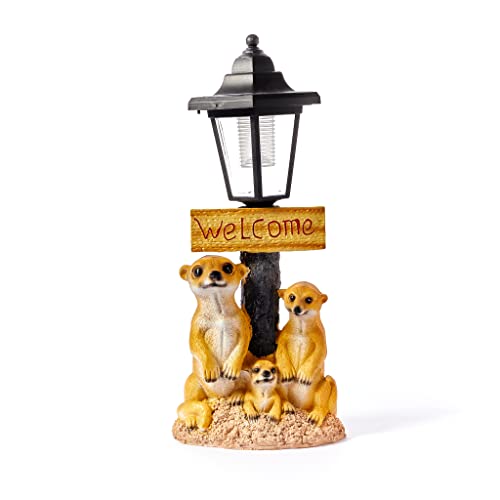 Solar Powered Garden Statue Ornament Welcome Meerkat Outdoor Decorative Sign Lantern Light Up LED Home Décor Figurine Accessories for Lawn Yard patio 30cm Tall