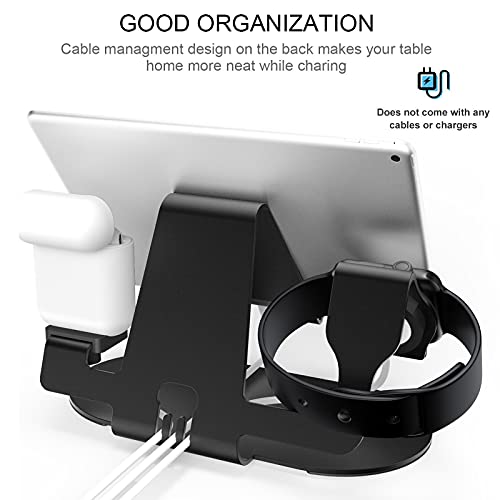 HoRiMe 3 in 1 Aluminum Charging Station for Apple Watch Charger Stand Dock for iWatch Series 4/3/2/1,iPad,AirPods and iPhone Xs/X Max/XR/X/8/8Plus/7/7 Plus /6S /6S Plus(Black) (01)