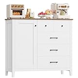 HOCSOK Credenza Cucina, Mobiletto con 5 cassetti e 1 Anta, Armadio di Stoccaggio in Legno Salvaspazio con Ripiano Regolabile, per Soggiorno, Sala da Pranzo, Cucina, Bianco e Marrone