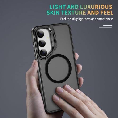 Image of DIZORO TPU Samsung Galaxy S25 Plus 5g Case Compatible with Wireless Charging,with Camera Stand,Military Grade Drop Tested,Translucent Hard Back Soft Edge Back Cover(Black)