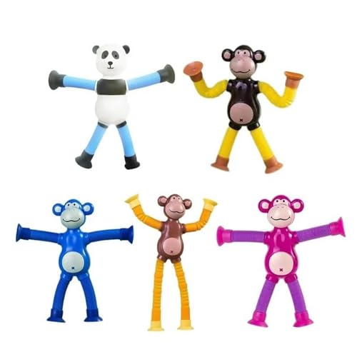 Image of LED Telescopic Suction Cup Monkey Toy, Pop Tubes Fidget Toys, Shape Changing Telescopic Sensory Tubes Fidget Tubes Sensory Toys Suction Toy, Funny Gift (LED Monkey 4)