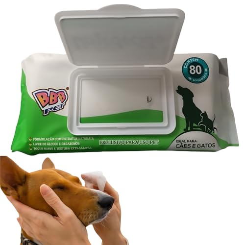 Toalhas Lenço Umedecido Para Cães e Gatos - Remove Odor e Sujeira, Fórmula Natural, 80 Unidades com