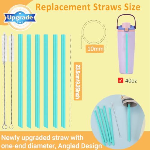 6 Pack Replacement Straws for Owala FreeSip Sway 40oz, Reusable Plastic Cyan Straws Compatible with Owala FreeSip Sway 40oz Water Bottle, Plus 2 Straw Brushes, Angled Design, Dishwasher Safe
