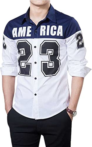 Image of DEELMO Men's Letter Print Regular Fit Shirt