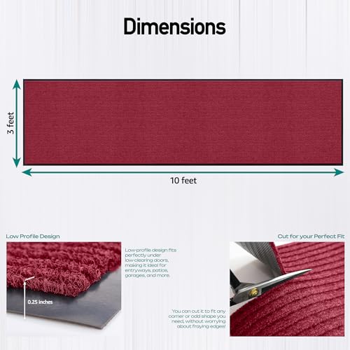 Image of MaxMat Extra Large Commercial Door Mat, Rubber Border Heavy Duty Door Mat, Waterproof, Low-Profile, Easy to Clean, Rubber Entry Mat. (Red, 3 x 10 Feet)