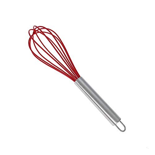 Kufung Kitchen Silicone Whisk, Balloon Mini Wire Whisk, Stainless Steel & Silicone Non-Stick Coating Hand Egg Mixer, For Blending Whisking Beating Stirring Cooking Baking (Red, 10 Inch) #TOP28