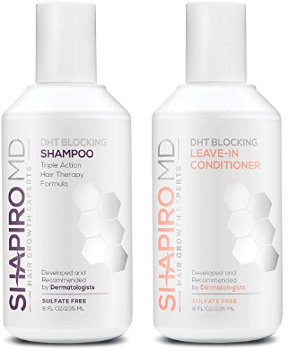 Hair Loss Shampoo and Leave in Conditioner | DHT Fighting Vegan Formula for Thinning Hair Developed by Dermatologists | Experience Healthier, Fuller & Thicker Looking Hair – Shapiro MD | 1-Month