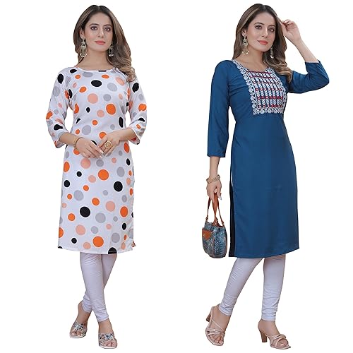 Image of Women's Multicolor Trendy Execlusive Crepe Kurta||Pack of 2 Kurta||Kurta for Women