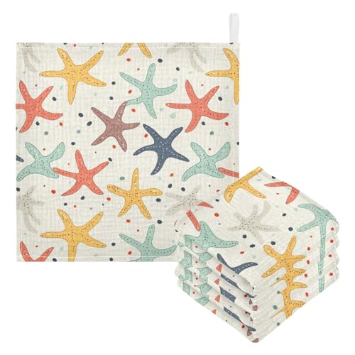 Image of vvfelixl Colorful Starfish Baby Burp Cloths Baby Muslin Washcloths for Boys Girls Cotton Babys Face Towel for Newborn Infants Soft and Absorbent 11.8 X 11.8 in, 5 Pack