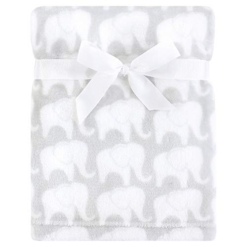Hudson Baby Unisex Baby Silky Plush and Coral Fleece Blanket, Gray Elephant, 30x40 inches