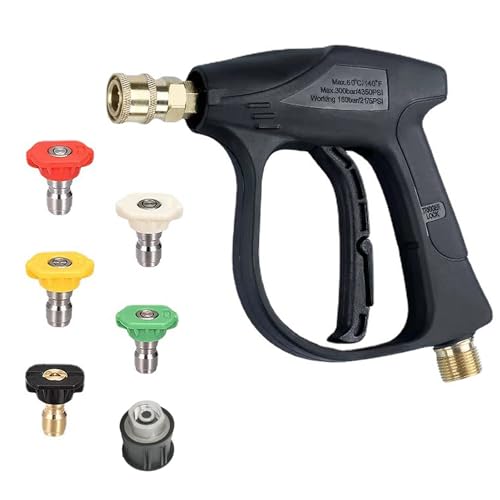 Pistola de alta presión con 5 boquillas de pulverización desmontables, 4350 PSI 1/4 pulgadas, pistola de alta presión, M22 – 14 mm, kit de limpieza para Karcher