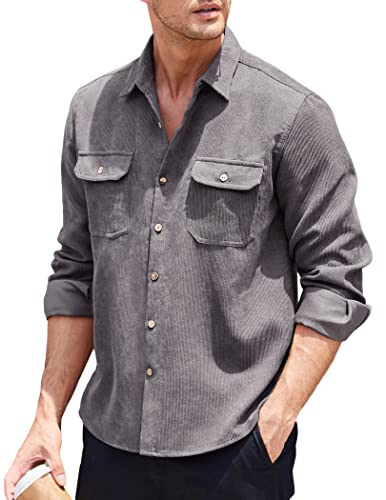 COOFANDY Men's Corduroy Shirt Casual Button Down Shirt Jacket Lightweight Shacket2
